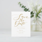 Elegante gouden script trouwkaart 'Save the Date' Aankondigingskaart (Staand voorkant)