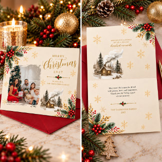 Elegante Gouden Scriptie Familie Foto Kerstmis Kaart