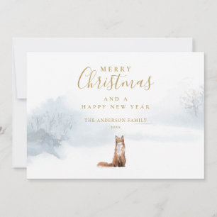 Elegante Gouden Scriptie Kerst Winter Vos Feestdagenkaart