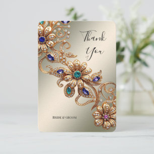 Elegante gouden sieraden bloemen dank je kaart