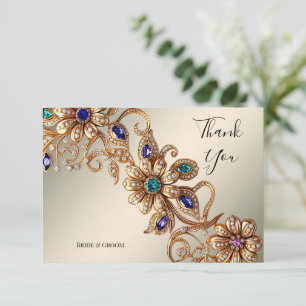 Elegante gouden sieraden bloemen dank je kaart