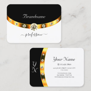 Elegante Gouden Sierlijke Zwarte Witte Monogram Di Visitekaartje