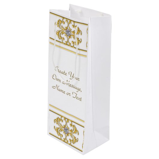 Elegante gouden sierrand met diamanten accent wijn cadeautas (Voorkant Gekanteld)
