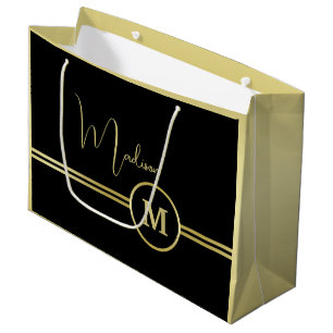 Elegante gouden signatuurmonogram op zwart groot cadeauzakje