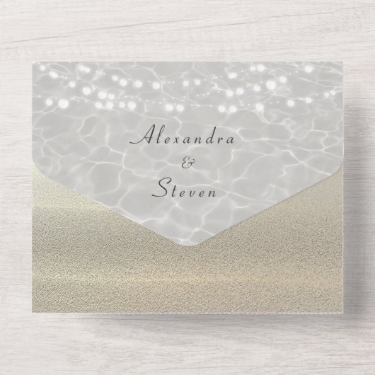 Elegante gouden slingerlichten bruiloft all in one uitnodiging (Achterkant)