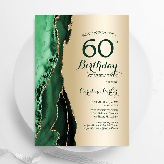 Elegante gouden smaragdgroene agaat 60e verjaardag kaart