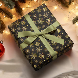 Elegante gouden sneeuwvlok zwarte achtergrond Xmas Cadeaupapier