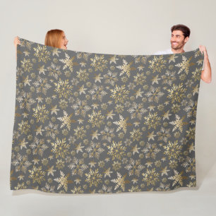 Elegante Gouden Sneeuwvlokken Grijze Kerstmis Fleece Deken