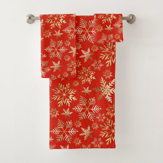 Elegante Gouden Sneeuwvlokken Lava Rood Kerstmis Bad Handdoek (Insitu)
