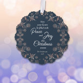 Elegante gouden sneeuwvlokken Peace Joy Blue Ornament Kaart