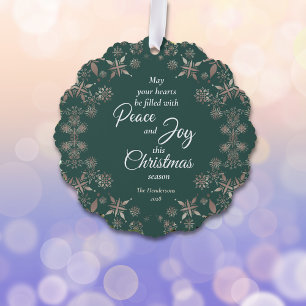 Elegante gouden sneeuwvlokken Peace Joy Green Ornament Kaart