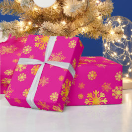 Elegante gouden sneeuwvlokken roze Inpakpapier