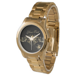 Elegante gouden spinnen op zwart horloge