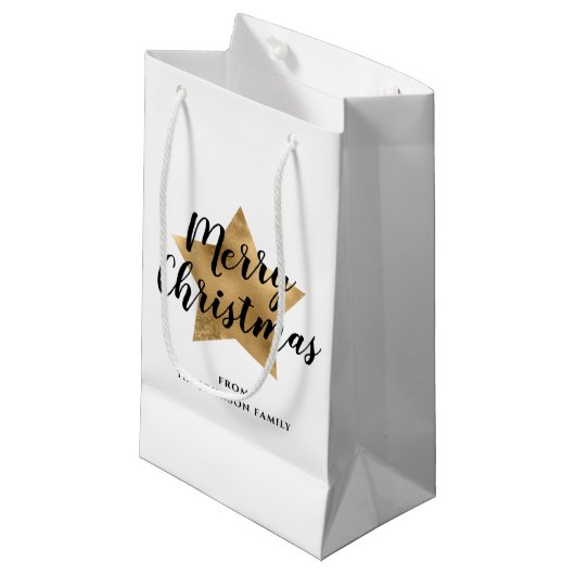 Elegante gouden ster Vrolijk Kerstfeest Klein Cadeauzakje (Voorkant Gekanteld)