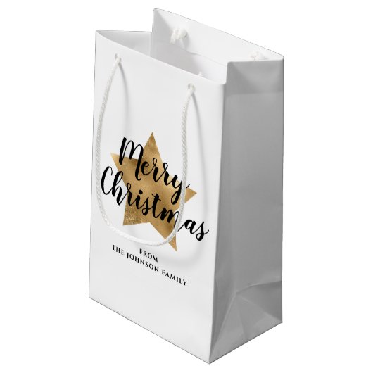 Elegante gouden ster Vrolijk Kerstfeest Klein Cadeauzakje (Achterkant Gekanteld)