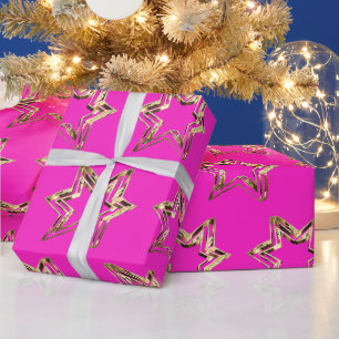 Elegante gouden sterren patroon heet roze kerst cadeaupapier