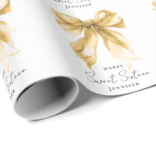 Elegante Gouden Strik Jeugdzwangere Script Sweet 1 Cadeaupapier
