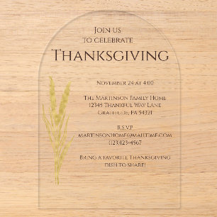 Elegante Gouden Tarwe Thanksgiving Acryl Uitnodigingen