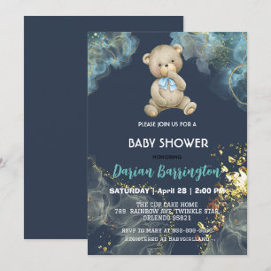 Elegante gouden teddybeer waterverf baby boy showe kaart