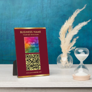 Elegante Gouden Tekst QR-code Upload Bedrijfslogo Fotoplaat