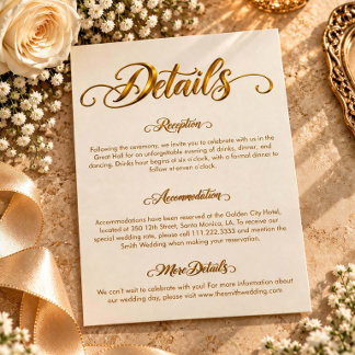 Elegante Gouden Trouwdetails Bijlagekaart Informatiekaartje