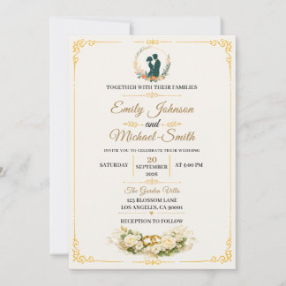 Elegante gouden trouwuitnodiging template kaart