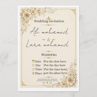 Elegante gouden trouwuitnodigingskaart met bloemen kaart