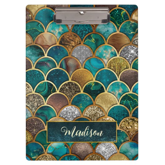 Elegante gouden turquoise groene girly zeemeermin klembord (Voorkant)