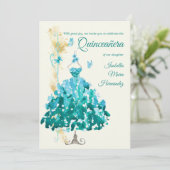 Elegante gouden & turquoise vlinders Quinceañera Kaart (Staand voorkant)