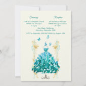 Elegante gouden & turquoise vlinders Quinceañera Kaart (Achterkant)