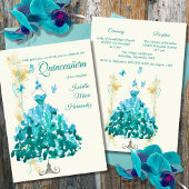 Elegante gouden & turquoise vlinders Quinceañera Kaart