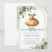 Elegante gouden tutu jurk groen gebogen meisje kaart (Voorkant / Achterkant)