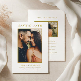 Elegante Gouden Tweezijdige Trouwfoto Huwelijk Save The Date