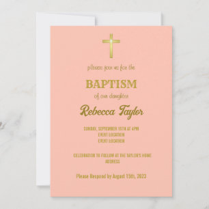 Elegante gouden typografie kruisdoop op roze kaart