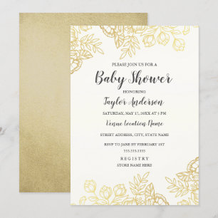 Elegante gouden vintage bloem baby shower uitnodig kaart
