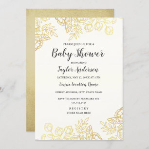 Elegante gouden Vintage Bloemen Baby shower Uitnod Kaart