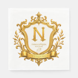 Elegante Gouden Vintage Monogram Wapen Huwelijk Servet