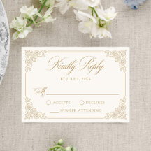 Elegante gouden vintage sierlijst trouwkaart