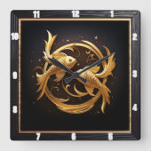 Elegante gouden vis vierkante klok (Voorkant)