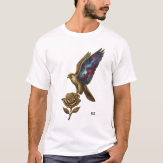 Elegante Gouden Vogel en Roos Kunst T-Shirt
