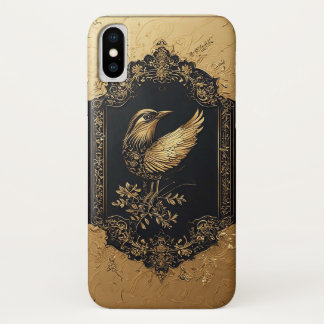 Elegante Gouden Vogel in Sierlijk Antiek Frame iPhone X Hoesje
