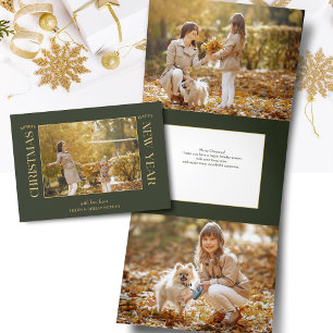 Elegante gouden vrolijke kerst typografie foto drieluik wenskaart