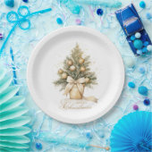 Elegante gouden vrolijke kerstboom Waterverf Papieren Bordje (Feest)