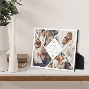 Elegante gouden vrolijke kerstfoto collage plaque fotoplaat