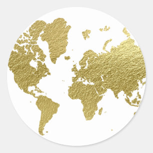 Elegante Gouden Wereldkaart Klassieke Huwelijk Ronde Sticker