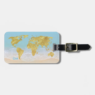 Elegante gouden wereldkaart strand aangepaste mono bagagelabel