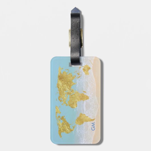 Elegante gouden wereldkaart strand aangepaste mono bagagelabel (Achterkant verticaal)