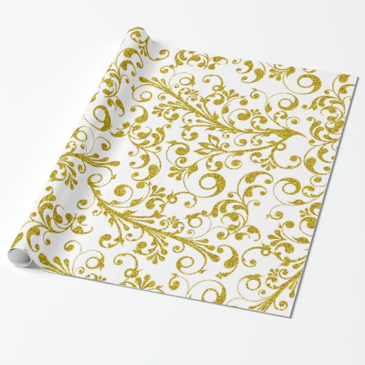 Elegante gouden wervelingen cadeaupapier (Uitgerold)