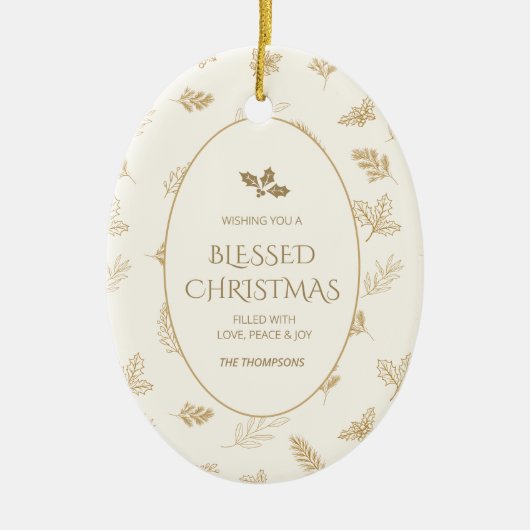 Elegante gouden winterbladeren Mistletoe Keramisch Ornament (Voorkant)