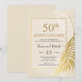Elegante gouden witte 50ste huwelijksuitnodiging kaart (Voorkant / Achterkant)